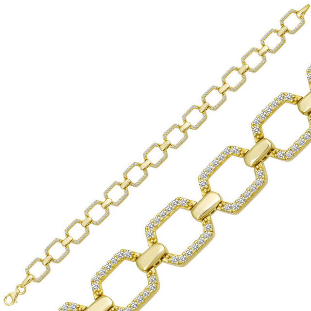 Gold-Tone Geometric Link Bracelet - Sparkling Cubic Zirconia