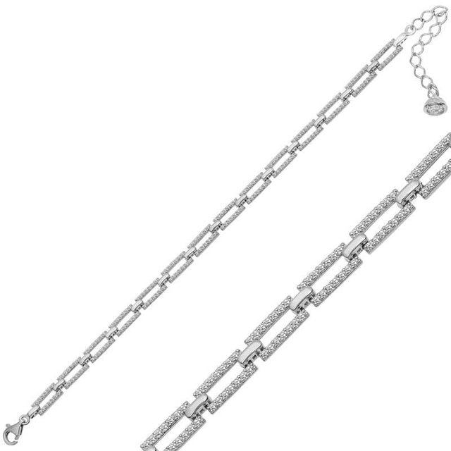 Sterling Silver Bracelet - Sparkling Zirconia Pave Link Design