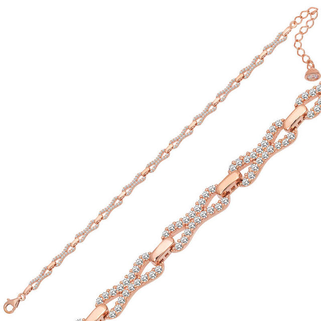 Rose Gold Plated Zircon Infinity Link Bracelet - Sparkle Design