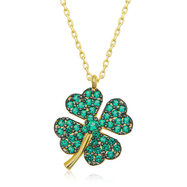 Clover Necklace - Gold-Plated Silver with Sparkling Green Zirconia
