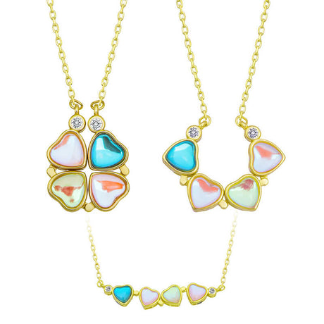 Convertible Clover Heart Necklace - Gold-Tone Iridescent Gemstone