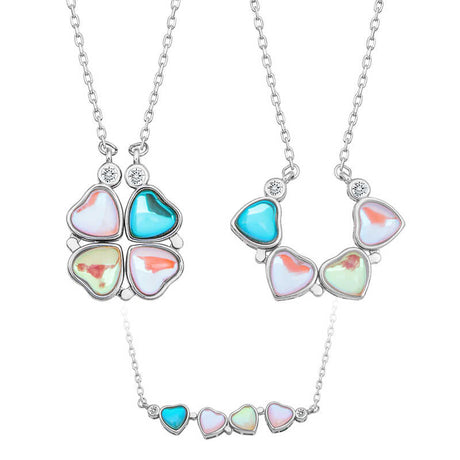 Necklace - Silver-Tone Convertible Multi-Color Heart Clover Pendant
