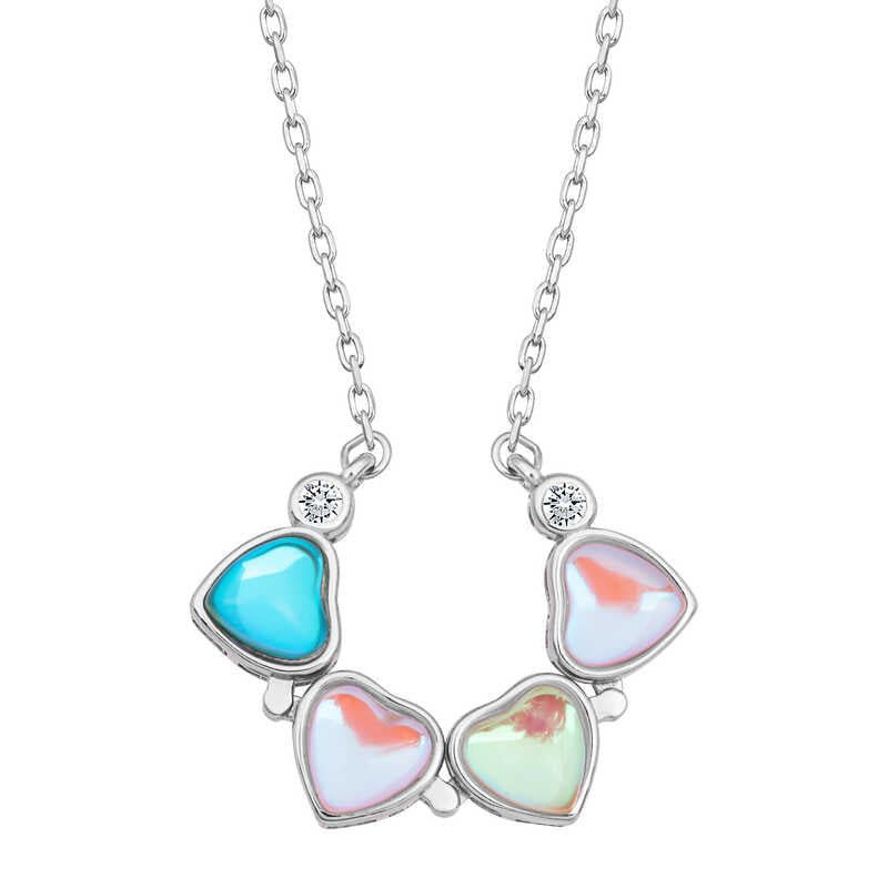 Necklace - Silver-Tone Convertible Multi-Color Heart Clover Pendant