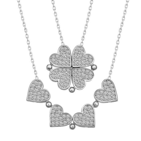 Sterling Silver Convertible Heart Clover Necklace - Sparkling CZ