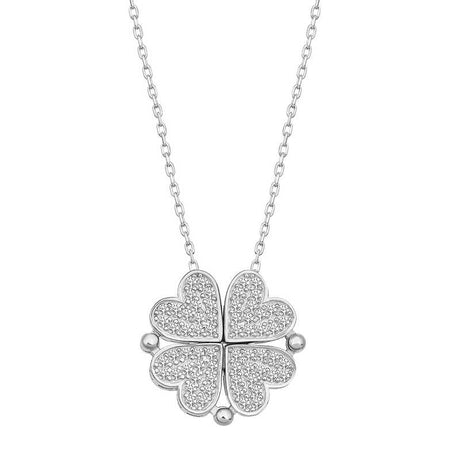 Sterling Silver Convertible Heart Clover Necklace - Sparkling CZ