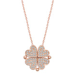 Necklace - Rose Gold-Tone Sparkling Transformable Heart Clover