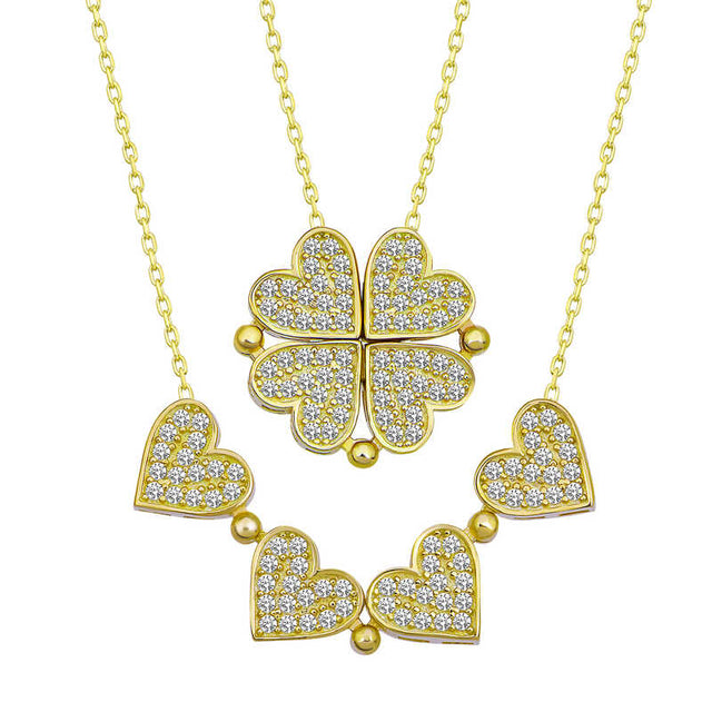 Necklace - Gold-Tone Zirconia Pave Openable Heart Clover