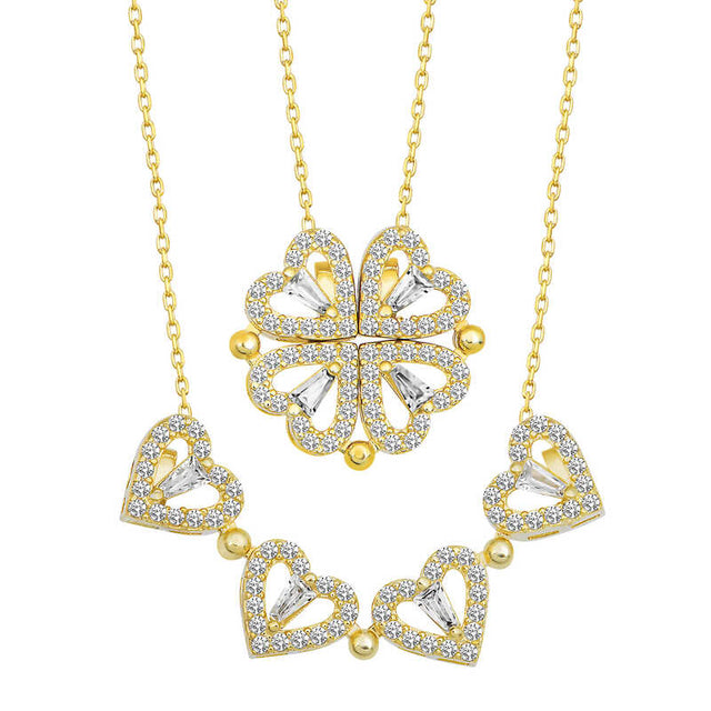 Transformable Clover Necklace - Gold-Tone Cubic Zirconia Heart Design