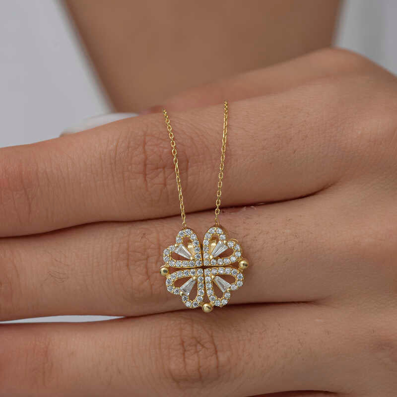 Transformable Clover Necklace - Gold-Tone Cubic Zirconia Heart Design