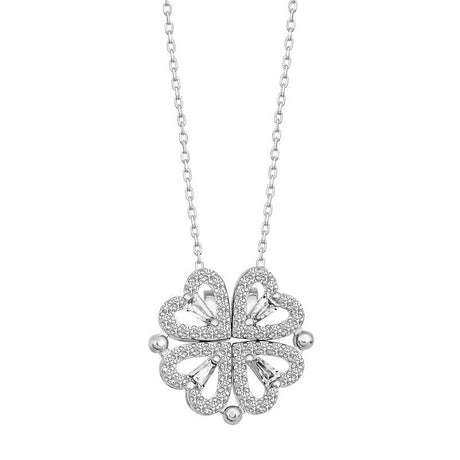 Convertible Necklace - Silver-Tone Cubic Zirconia Four-Leaf Clover & Heart