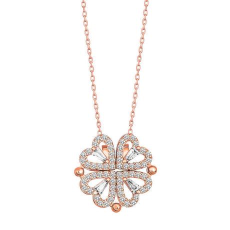 Rose Gold Plated Necklace - Dazzling Convertible Clover Heart Pendant