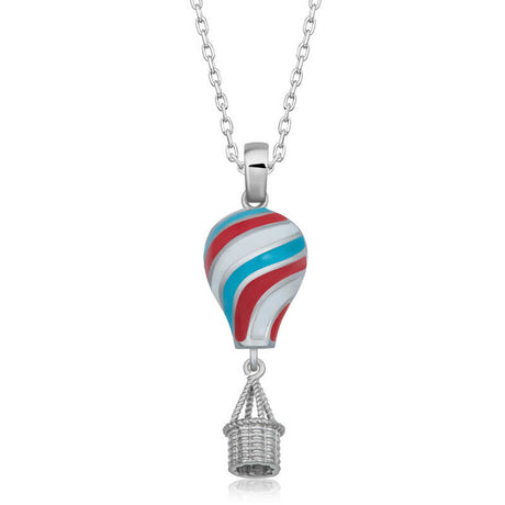 Sterling Silver Enamel Hot Air Balloon Pendant Necklace - Whimsical Style