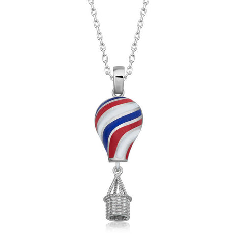 Sterling Silver Hot Air Balloon Necklace - Enamel Red White Blue Pendant