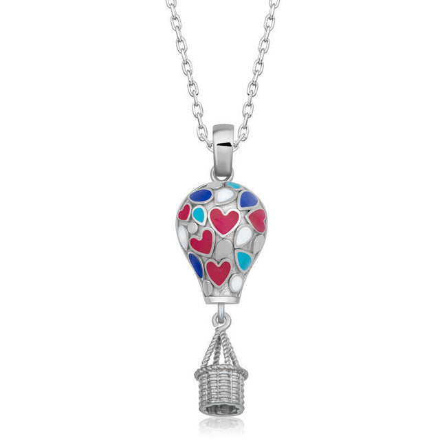 Necklace - Sterling Silver Enamel Whimsical Hot Air Balloon Charm