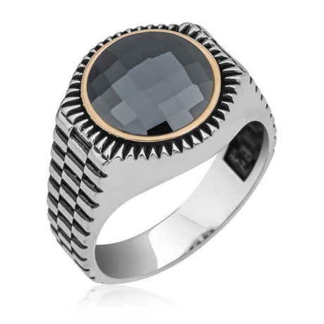 Premium Men's Sterling Silver Round Black Zircon Ring
