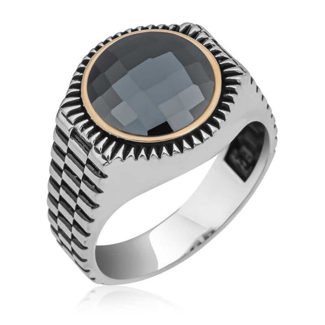 Premium Men's Sterling Silver Round Black Zircon Ring