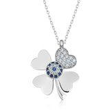 Sterling Silver Zirconia Four-Leaf Clover Heart Evil Eye Necklace