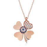 Rose Gold Plated Four Leaf Clover & Evil Eye Charm Necklace
