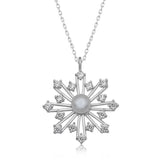 Sterling Silver Snowflake Necklace - Pearl & Zirconia Design