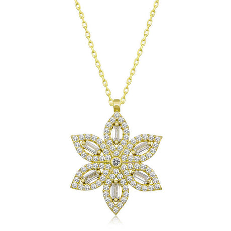Necklace - Gold-Tone Sparkling Baguette & Round CZ Floral Pendant