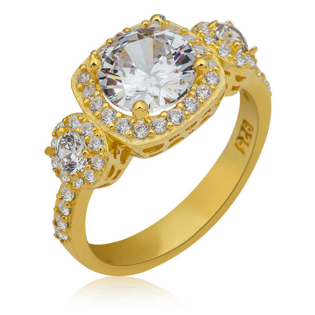Ring - Gold-Plated Sterling Silver Three-Stone Halo Ring