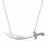 Sterling Silver Personalized Zulfiqar Sword Necklace with Zirconia