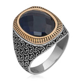 Premium Oval Black Zircon Mens Silver Ring
