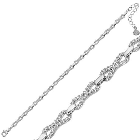 Sterling Silver - Pave Cubic Zirconia Interlocking Link Bracelet