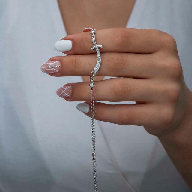Sterling Silver Zulfiqar Sword Bracelet - Sparkling Dainty Design