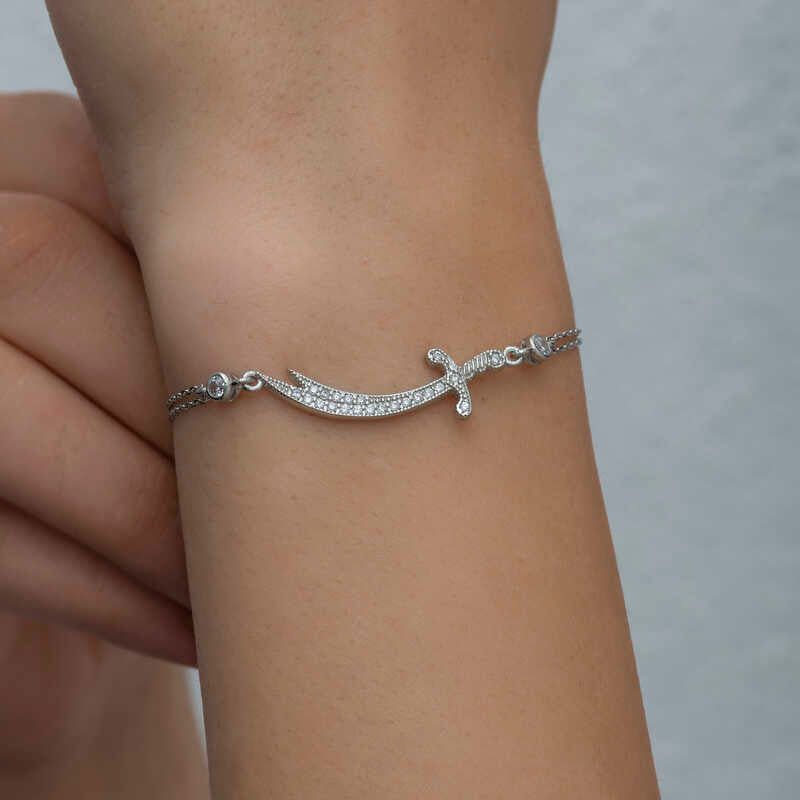 Sterling Silver Zulfiqar Sword Bracelet - Sparkling Dainty Design