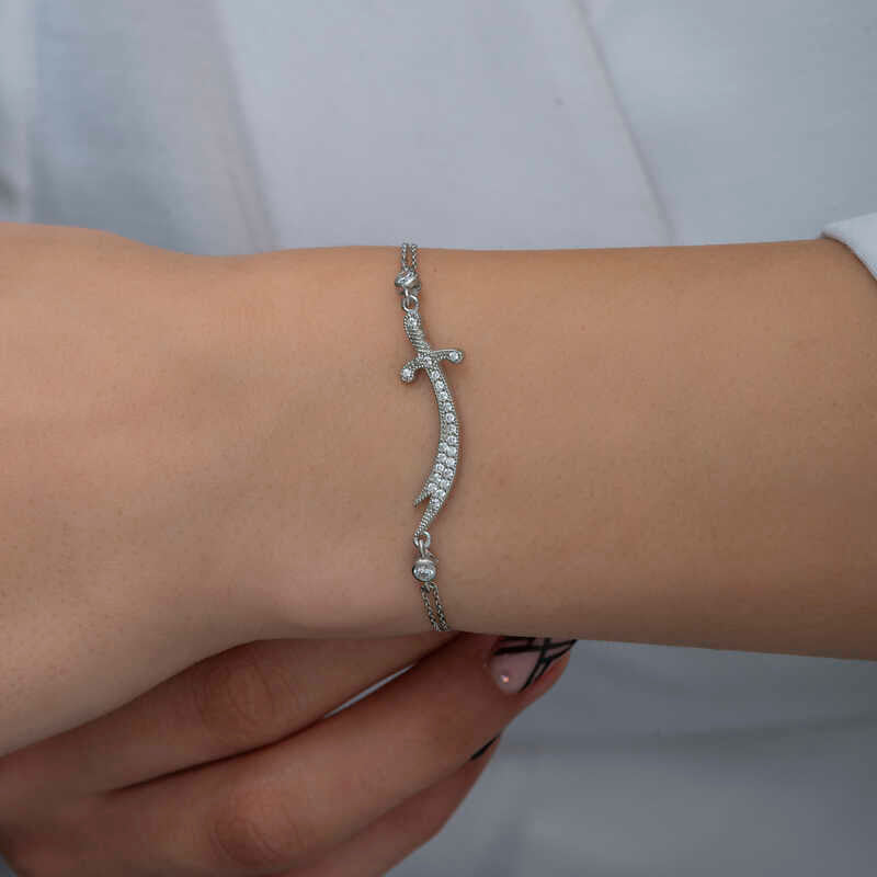 Sterling Silver Zulfiqar Sword Bracelet - Sparkling Dainty Design