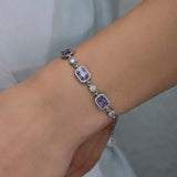 Sterling Silver Amethyst Baguette Bracelet - Elegant Halo Design