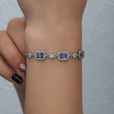Sterling Silver Amethyst Baguette Bracelet - Elegant Halo Design