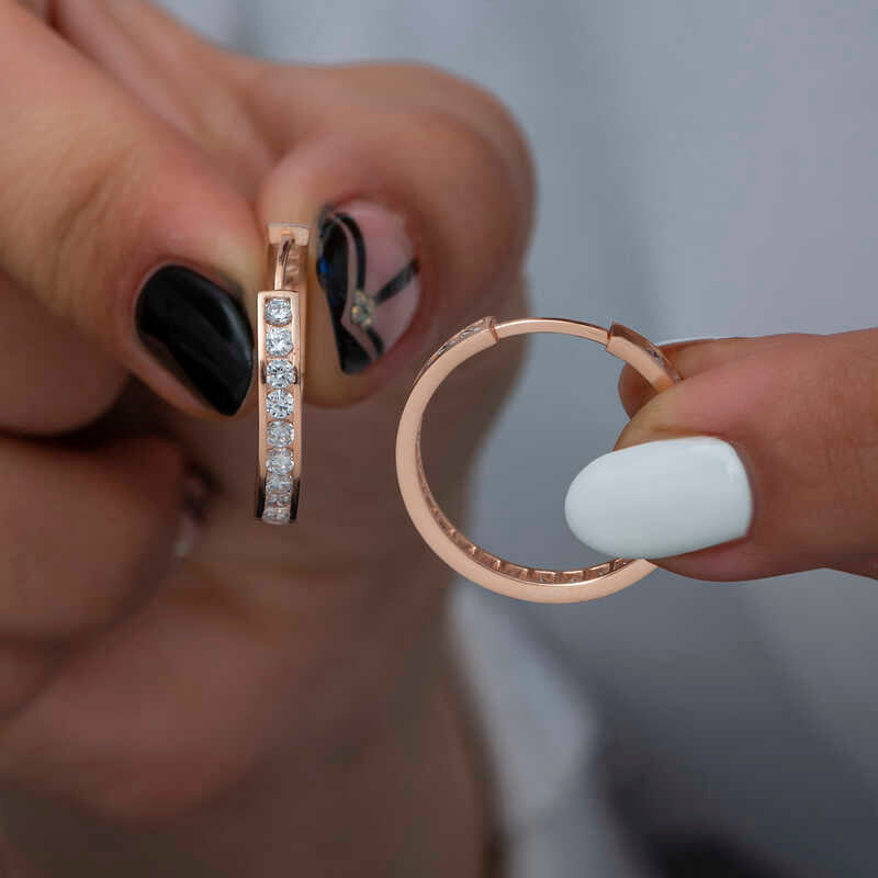 Hoop Earrings - Rose Gold Tone Zirconia Channel Set Eternity