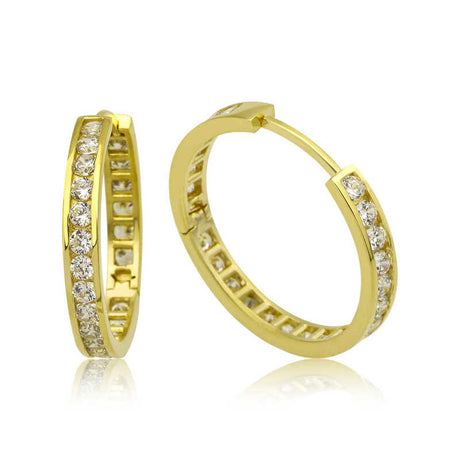 Hoop Earrings - Gold-Tone Zircon Channel Set Eternity Hoops