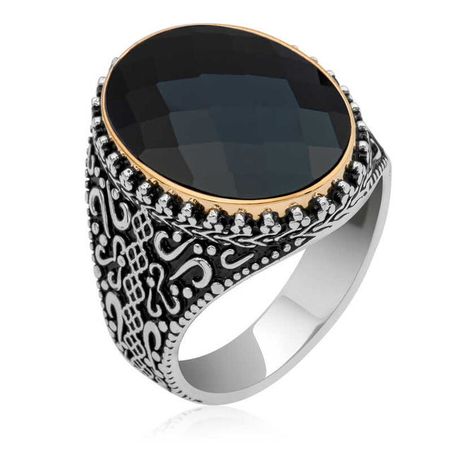 Premium Sterling Silver Black Zircon Oval Men's Ring