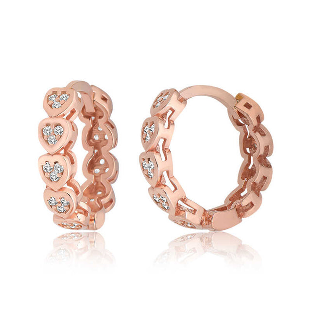 Rose Gold-Tone Heart Huggie Hoop Earrings with Sparkling Zirconia