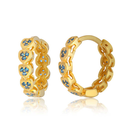 Heart Huggie Hoop Earrings - Gold-Tone with Dainty Blue Zirconia