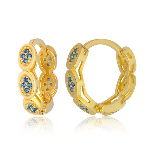 Huggie Hoop Earrings - Gold-Tone Dainty Blue Zirconia Pave