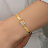 Gold-Tone Trabzon Mesh Bracelet - Clear Baguette & Round CZ Statement