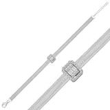 Silver-Tone Woven Mesh Bracelet - Baguette & Pave Stone Statement