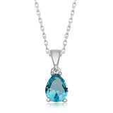 Sterling Silver Necklace - Dainty Pear Cut Aqua Blue Gemstone Pendant