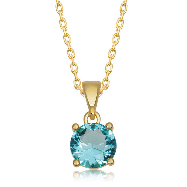Gold-Tone Solitaire Necklace - Round Cut Turquoise Pendant