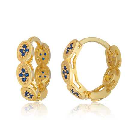 Gold-Tone Huggie Hoop Earrings - Dainty Blue Zirconia Pave