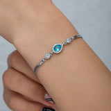 Sterling Silver Blue Teardrop & CZ Adjustable Bolo Bracelet
