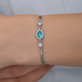 Sterling Silver Blue Teardrop & CZ Adjustable Bolo Bracelet