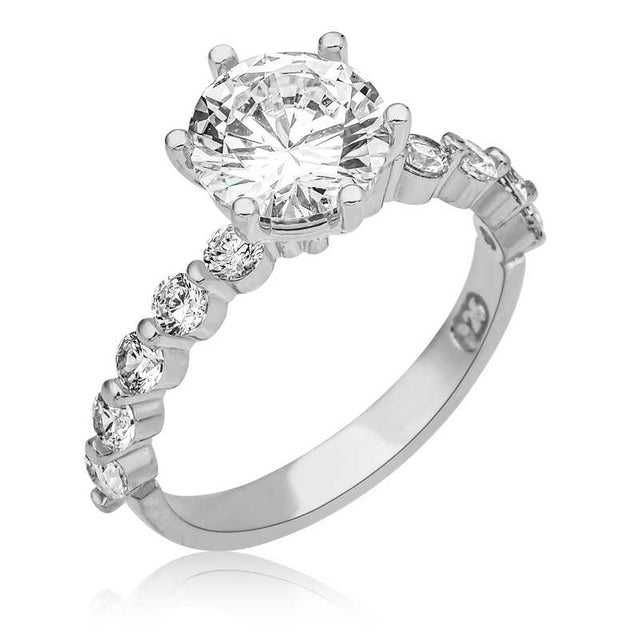 Ring - Sterling Silver Solitaire with Sparkling CZ Accents