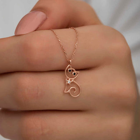Rose Gold Plated Cat Pendant Necklace - Dainty Feline Charm