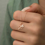 Rose Gold Plated Clover Necklace - Dainty Heart Leaf & CZ