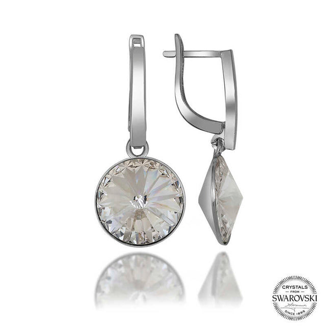 Swarovski Crystal Dangle Earrings - Sterling Silver Faceted Asymmetrical